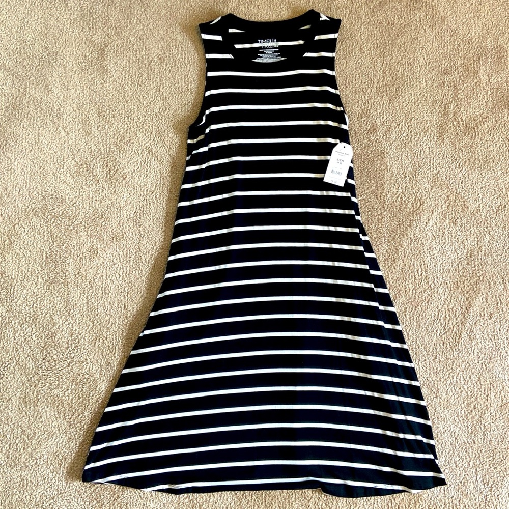 Time and Tru Black & White Striped Sleeveless Dress